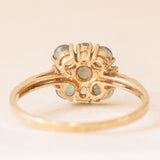 Anello a fiore moderno in oro giallo 9K con topazi verdi trattati (0.60ctw ca.), anno 2005