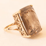 Anello vintage in oro giallo 9K con quarzo fumé inciso con testa di soldato romano, anno 1975