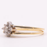 Raro anello girevole 2 in 1 in oro giallo e bianco 18K con smeraldo (0.30ct ca.) e diamanti di taglio brillante (0.20ctw ca.), anni ‘70/‘80