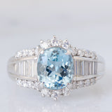 Anello vintage in platino con acquamarina (2.33ct) e diamanti (1ctw), anni ‘80/‘90