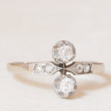 🤍 Toi et Moi in oro bianco 18K con diamanti di taglio vecchia miniera (0.24ctw ca.) e di taglio rosetta, anni ‘20