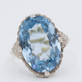 Anello da cocktail Art Déco in oro giallo 14K e argento con spinello azzurro (7.50ct ca.), anni ‘30