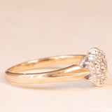 Anello a fiore vintage in oro giallo e bianco 9K con diamanti (0.12ctw ca.), anni ‘80