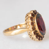 Anello a margherita vintage in oro giallo 8K con granati (2.60ct ca.), anni ‘50/‘60