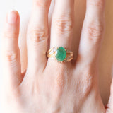 Anello vintage in oro giallo e bianco 10K con smeraldo (1.70ct ca.) e diamanti, anni ‘60/‘70