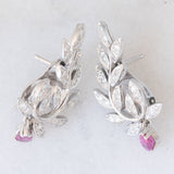 Orecchini vintage in oro bianco 18K con rubini (0.80ctw ca.) e diamanti (1ctw ca.), anni ‘90