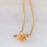 Collana vintage con ciondolo ad anello a margherita in oro giallo 18K con quarzo citrino e diamanti, anni ‘80