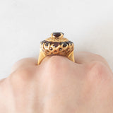 Anello vintage in oro giallo 18K con granati (3.50ctw ca.), anni ‘50/‘60