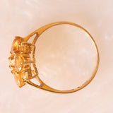 Anello a fiore vintage in oro giallo 9K con quarzi citrini(1.30ctw ca.)