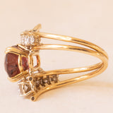 Anello bypass vintage in oro giallo 18K con tormalina rosa (4ct ca.) e diamanti di taglio brillante (0.90ctw ca.), anni ‘80
