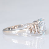 Anello vintage in oro bianco 10K con acquamarina (2.20ct ca.) e diamanti (0.13ctw ca.), anni ‘90