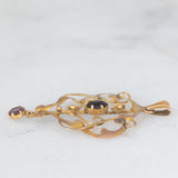 Pendente antico lavalier in oro giallo 9K con ametiste, anni ‘10/‘20