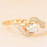 Anello vintage in oro giallo e bianco 9K con topazio azzurro trattato (0.40ct ca.) e diamanti, anni ‘60/‘70