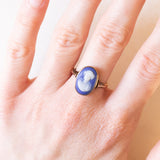 Anello vintage in oro giallo 9K con jasperware, anni ‘60/‘70