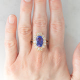 Anello ballerina vintage in oro giallo 14K con tanzanite (5.60ct ca.) e diamanti di taglio brillante e tapered (1.30ctw ca.), anni ‘70/‘80