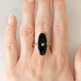 Anello Art Déco in oro giallo 18K con onice e diamante di taglio Rosetta (0.07ct ca.), anni ‘30