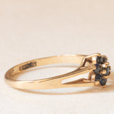 Anello a fiore vintage in oro giallo 9K con zaffiri (0.14ctw ca.), anno 1985