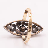 Anello a navette antico in oro giallo 14K e argento con diamanti di taglio rosetta (0.30ctw ca.), primi del ‘900