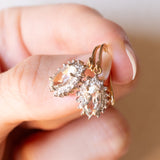 Orecchini a margherita pendenti vintage in oro giallo e bianco 9K con quarzo verde e diamanti, anni ‘70/‘80