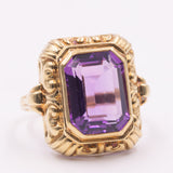 Anello da cocktail vintage in oro giallo 14K con ametista (4.60ct ca.), anni ‘70