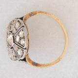Anello antico in oro giallo 18K e argento con diamanti di taglio rosetta (1ctw ca.), primi del ‘900