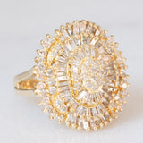 Anello ballerina vintage in oro giallo 14K con diamanti di taglio brillante e tapered (2.20ctw ca.), anni ‘80/‘90
