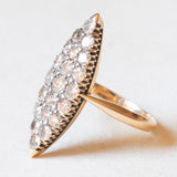 Anello a navette antico in oro giallo 18K e argento con diamanti di taglio vecchio (1.50ctw ca.), anni ‘10/‘20