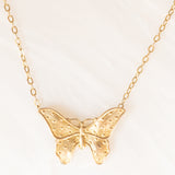Collana vintage con ciondolo a forma di farfalla in oro giallo 14K, anni ‘70/‘80