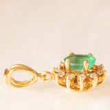 Ciondolo a margherita vintage in oro giallo 14K con smeraldo (0.40ct ca.) e diamanti di taglio brillante (0.15ctw ca.), anni ‘70/‘80