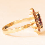 Anello a fiore vintage in oro giallo 8K con granati (1.30ctw ca.), anni ‘70