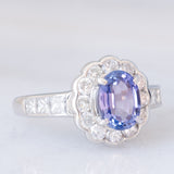 Anello a margherita in platino con tanzanite (1.70ct) e diamanti (1.28ctw), anni '90/anni '2000
