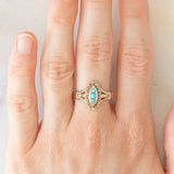 Anello a navette antico in oro giallo 14K con turchesi e perline, primi del ‘900