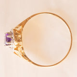 Anello a margherita vintage in oro giallo 9K con ametista (0.40ct ca.) e diamanti, anni ‘80
