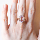 Anello a margherita vintage in oro giallo e bianco 9K con ametista (3.40ct ca.) e diamanti, anni ‘80/‘90