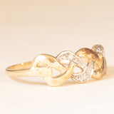 Anello “Keeper” (custode) vintage in oro giallo e bianco 9K con diamanti, anni ‘50/‘60