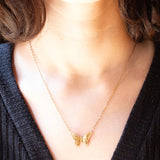 Collana vintage con ciondolo a forma di farfalla in oro giallo 14K, anni ‘70/‘80