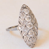 Anello Art Nouveau in oro bianco 14K con diamanti di taglio vecchia Europa (0.70ctw ca.) e di taglio rosetta, anni ‘20