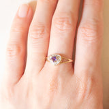 Anello vintage in oro giallo e bianco 9K con ametista (0.24ct ca.) e diamante, anni ‘70/‘80