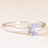 Trilogy vintage in oro bianco 9K con tanzanite (0.35ct ca.) e diamanti (0.03ctw ca.), anni ‘90