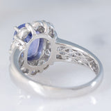 Anello a margherita vintage in platino con tanzanite (2.04ct) e diamanti di taglio brillante e baguette (1.35ctw), anni ‘90