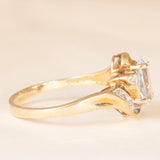 Anello vintage in oro giallo 9K con acquamarina (0.90ct ca.) e diamanti (0.12ctw ca.), anni ‘80