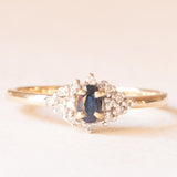 Anello vintage in oro giallo e bianco 9K con zaffiro (0.25ct ca.) e diamanti (0.14ctw ca.), anno ‘2001