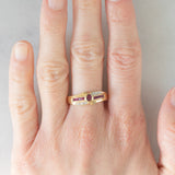 Anello vintage in oro giallo 18K con rubini e diamanti, anni ‘60/‘70