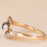 💙⚜️ Anello Art Nouveau contrarier + trilogy in oro giallo 14K con pasta di vetro blu e diamanti di taglio vecchia miniera (0.35ctw ca.), anni ‘10