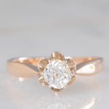 Solitario retrò in oro rosa 14K con diamante di taglio vecchia miniera (0.50ct ca.), anni ‘40