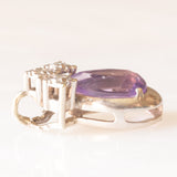 Ciondolo vintage in oro bianco 14K con ametista (1ct ca.) e diamanti (0.03ctw ca.), anni ‘70/‘80