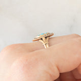 Anello a navette antico in oro giallo 14K con turchesi e perline, primi del ‘900