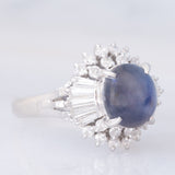 Anello ballerina vintage in platino con zaffiro stellato (4.59ct) e diamanti (0.85ctw), anni '90