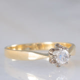 Solitario vintage in oro giallo 14K con diamante di taglio brillante (0.25ct ca.), anni ‘40/‘50