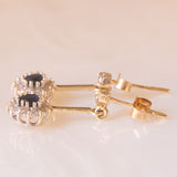 Orecchini pendenti vintage in oro giallo e bianco 9K con zaffiri (0.60ctw ca.) e diamanti (0.30ctw ca.)